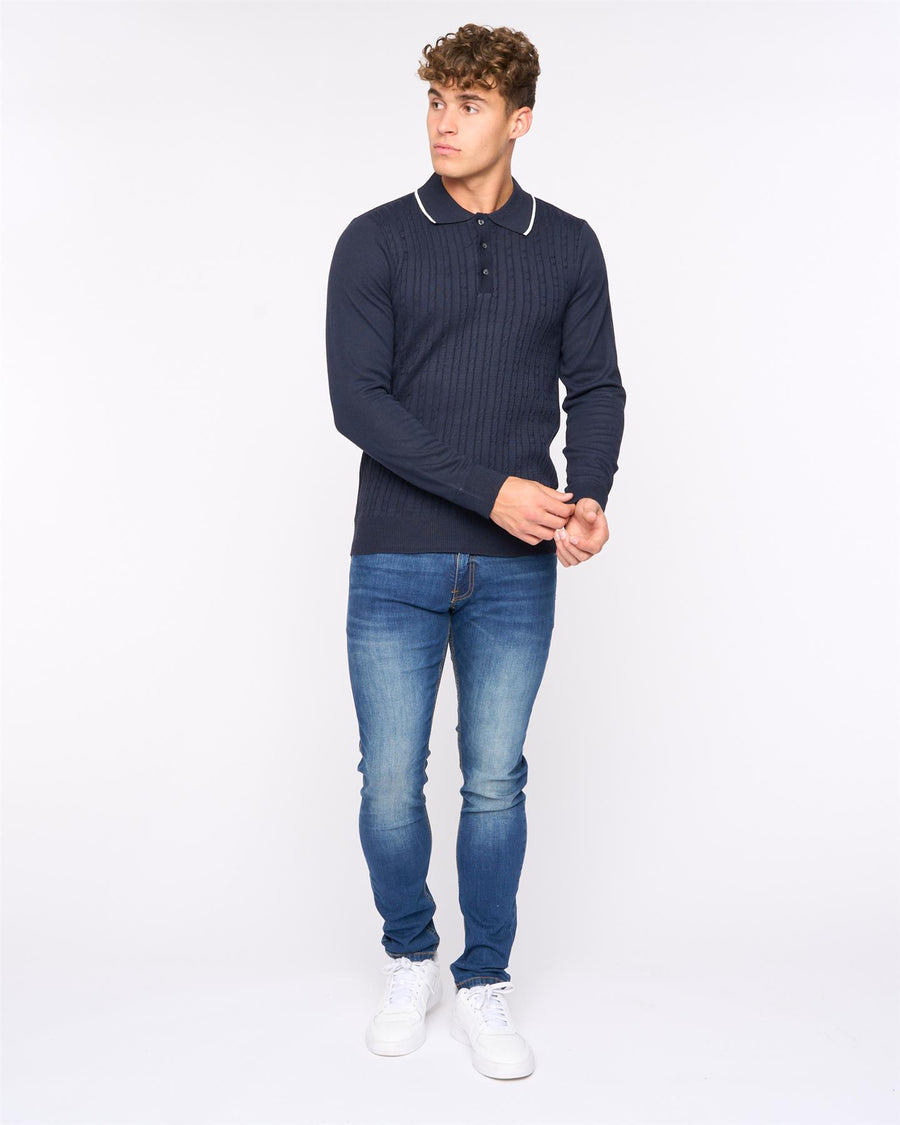 Mens  Ambrosden Polo Neck Knit Navy Marl