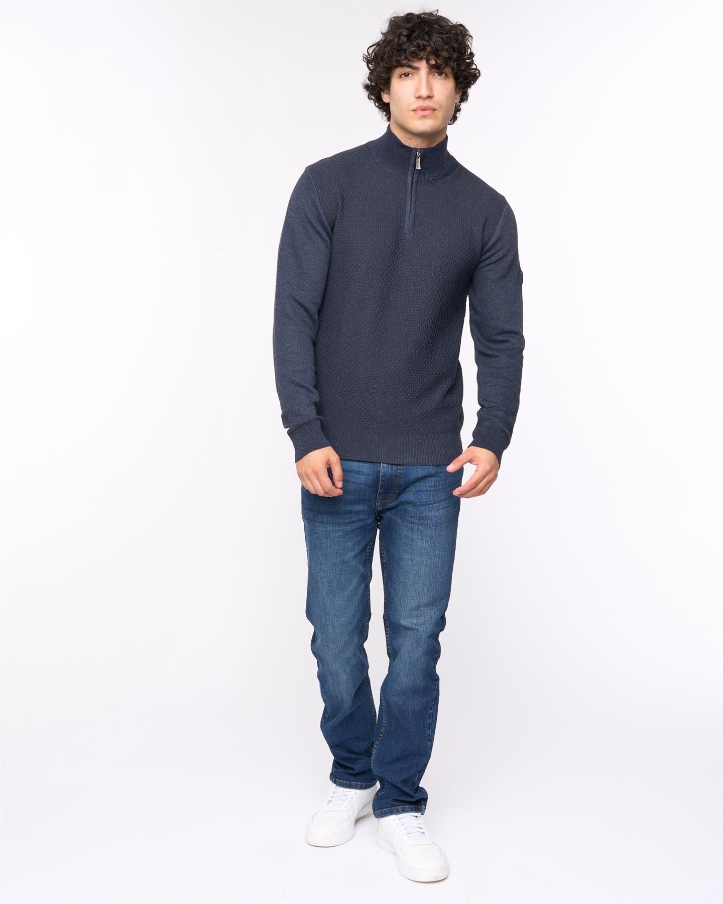 Mens Seymour Funnel Neck Knit Navy Marl