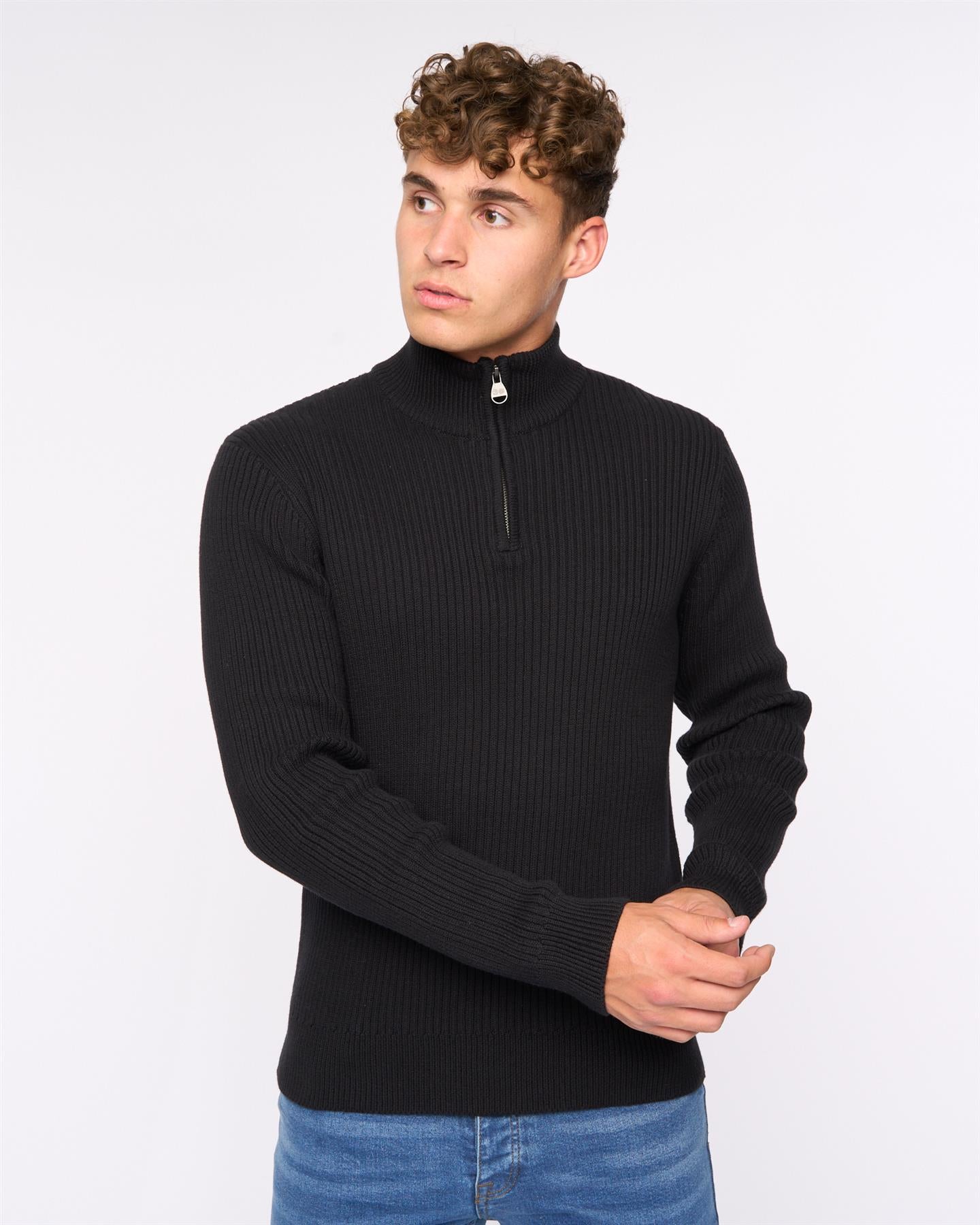 Mens Havaline 1/4 Zip Knit Black