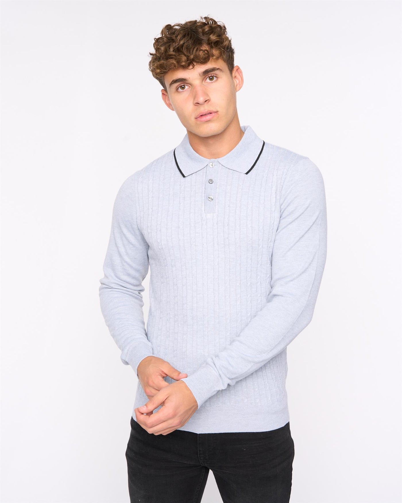 Mens  Ambrosden Polo Neck Knit Light Grey Marl