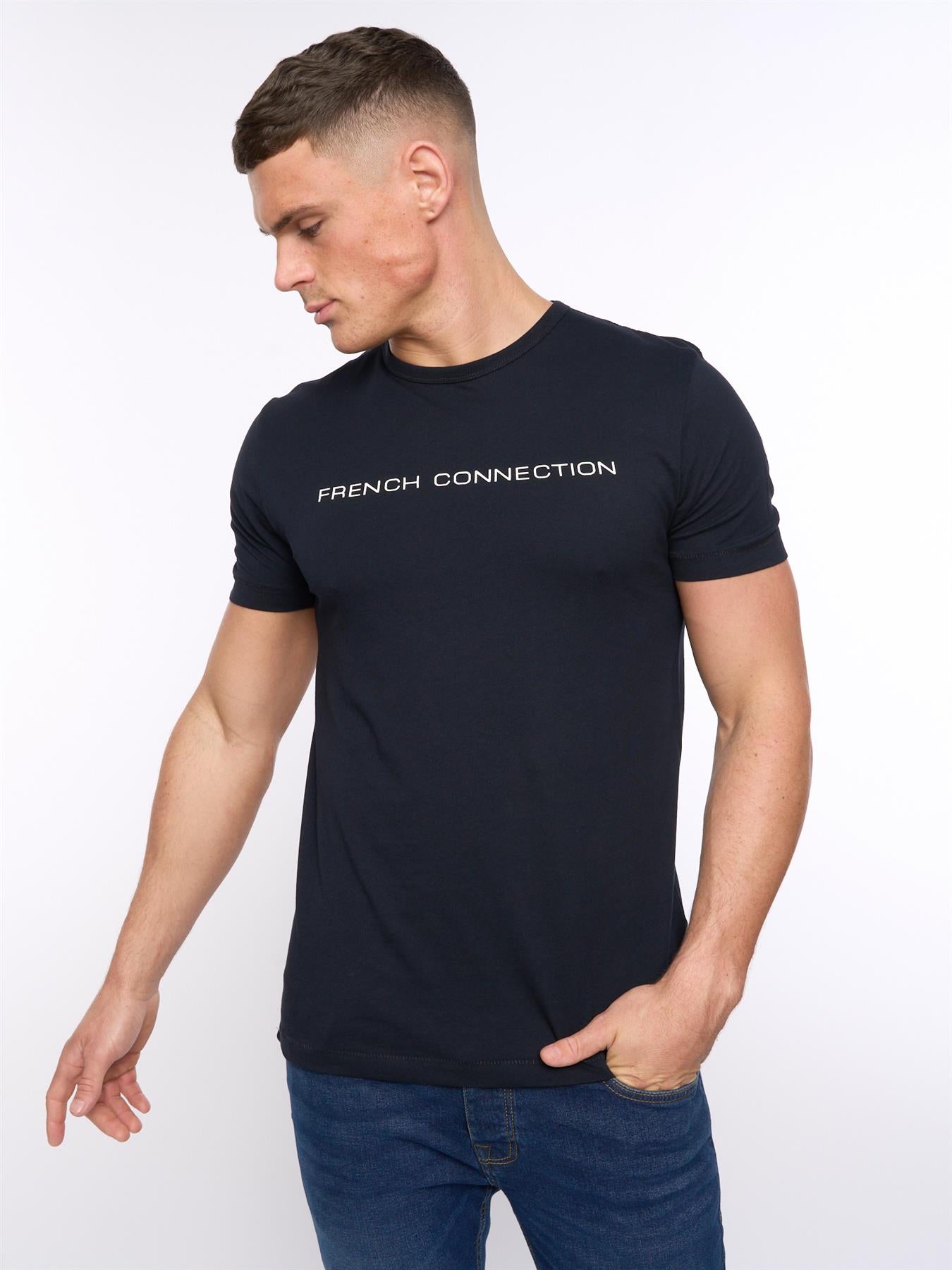 Mens French Connection T-Shirt Marine/White