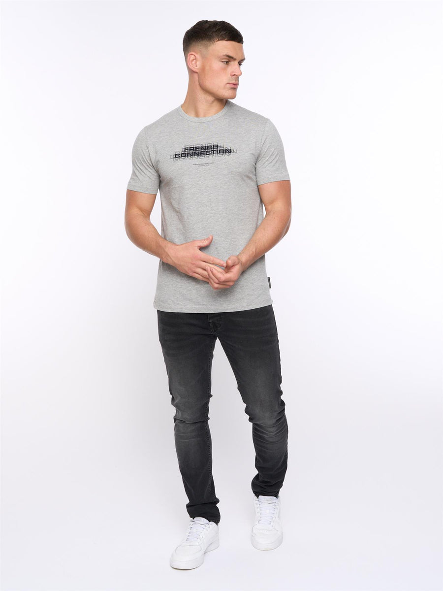 Mens French Connection Double T-Shirt Light Grey Melange/Marine