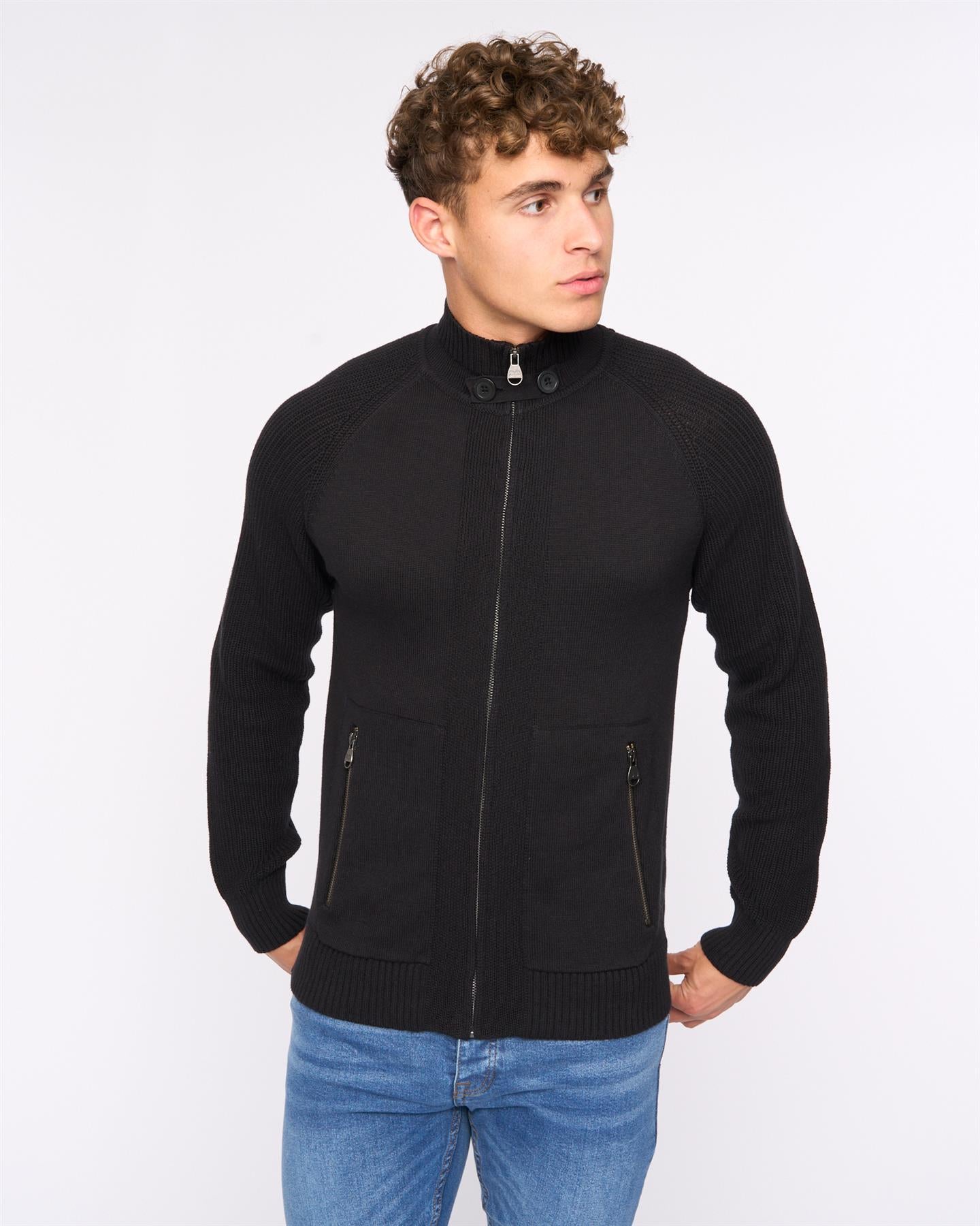 Mens Birchin Zip Thru Knit Black