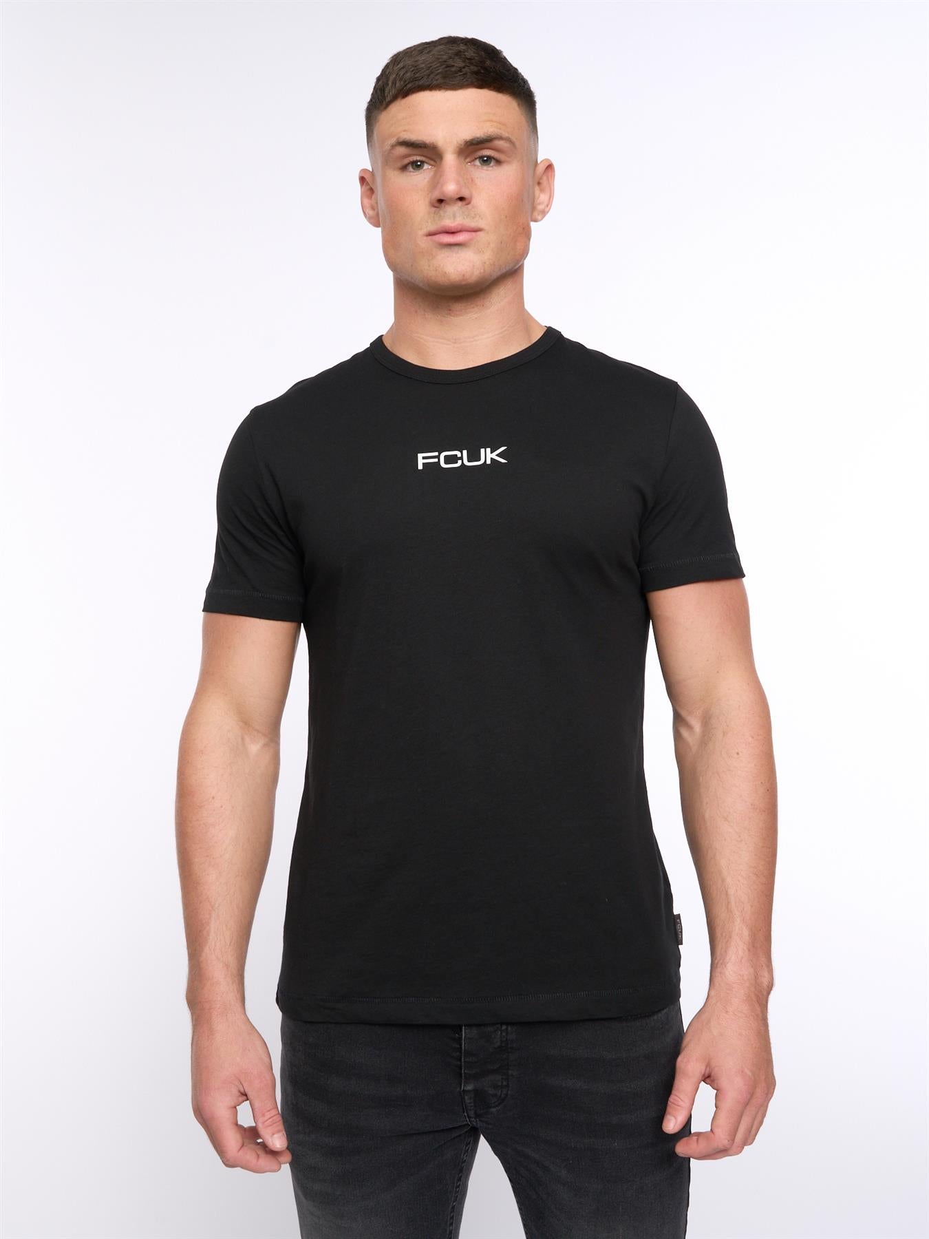 Mens FCUK Chest Build T-Shirt Black