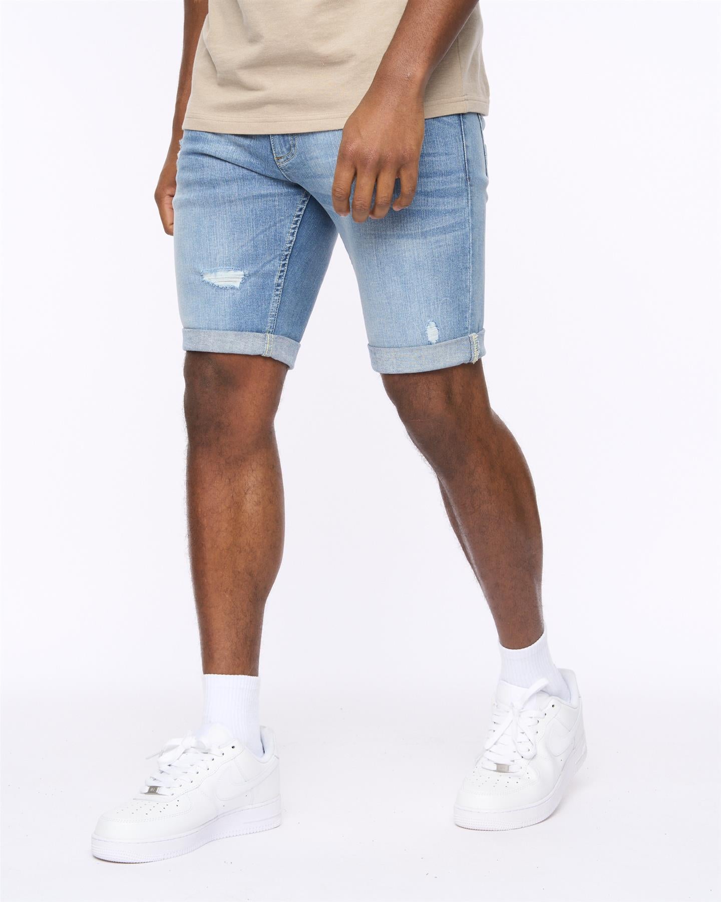 Riptrey Abraised Denim Shorts Light Wash