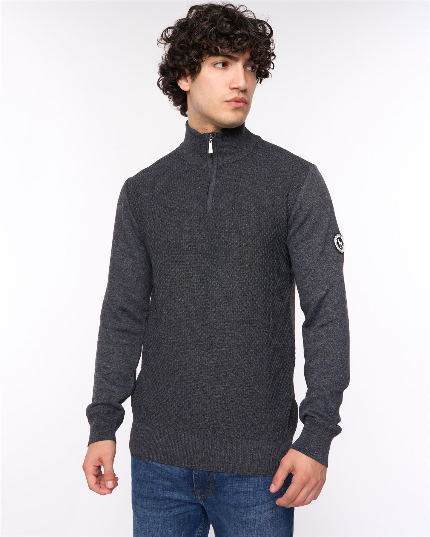 Mens Seymour Funnel Neck Knit Black Marl