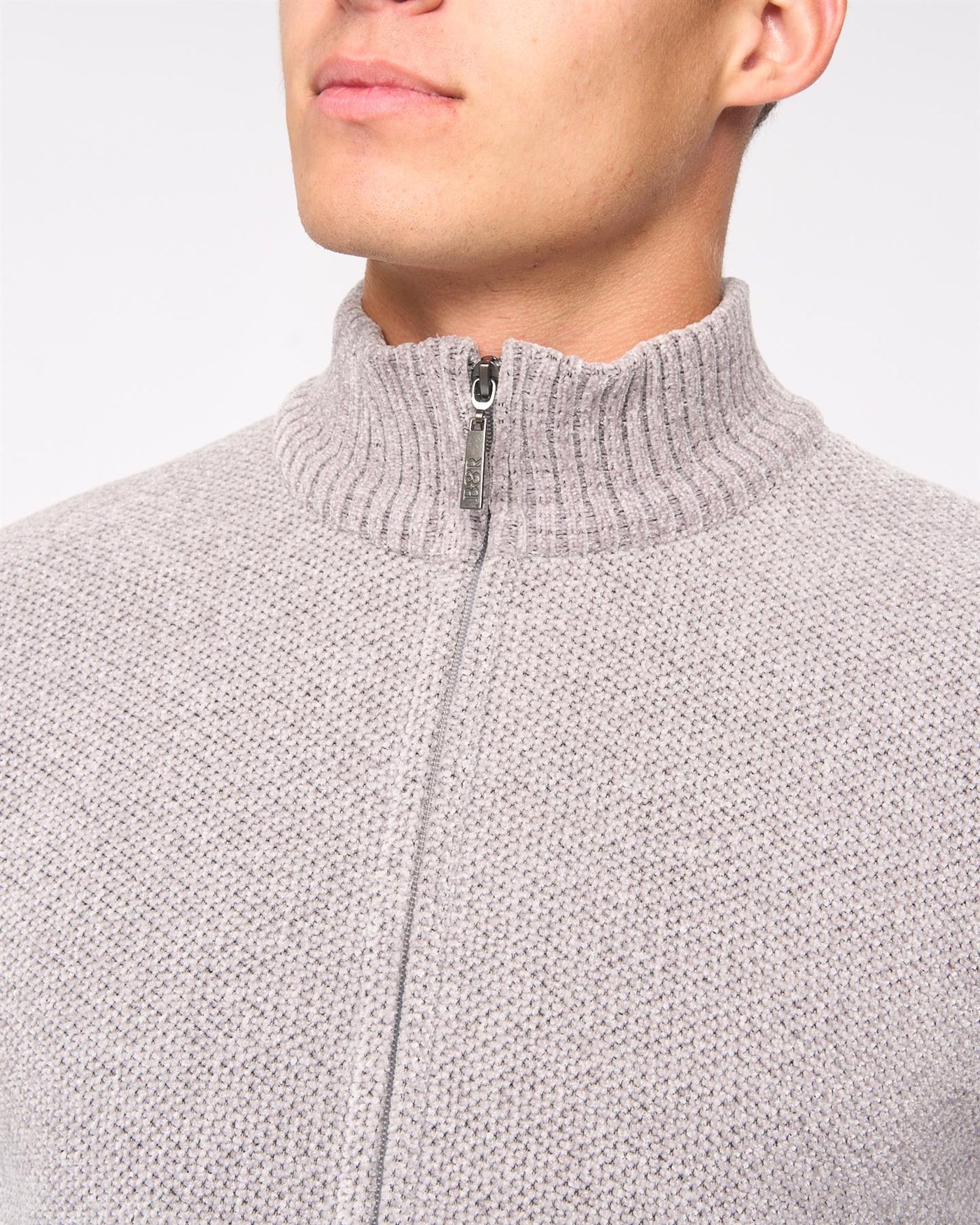 Mens Gladstone Funnel Kneck Zip Knit Light Grey