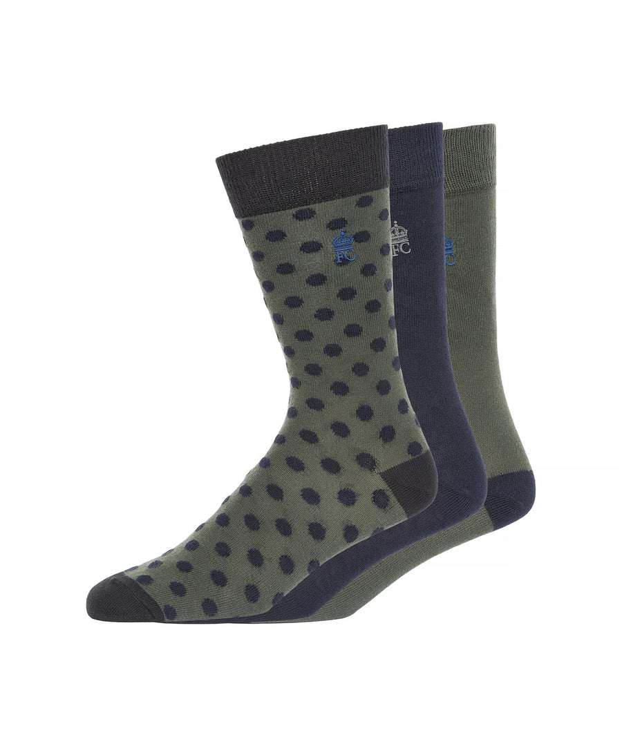 Mens Dot Socks 3pk Marine/Dark Green