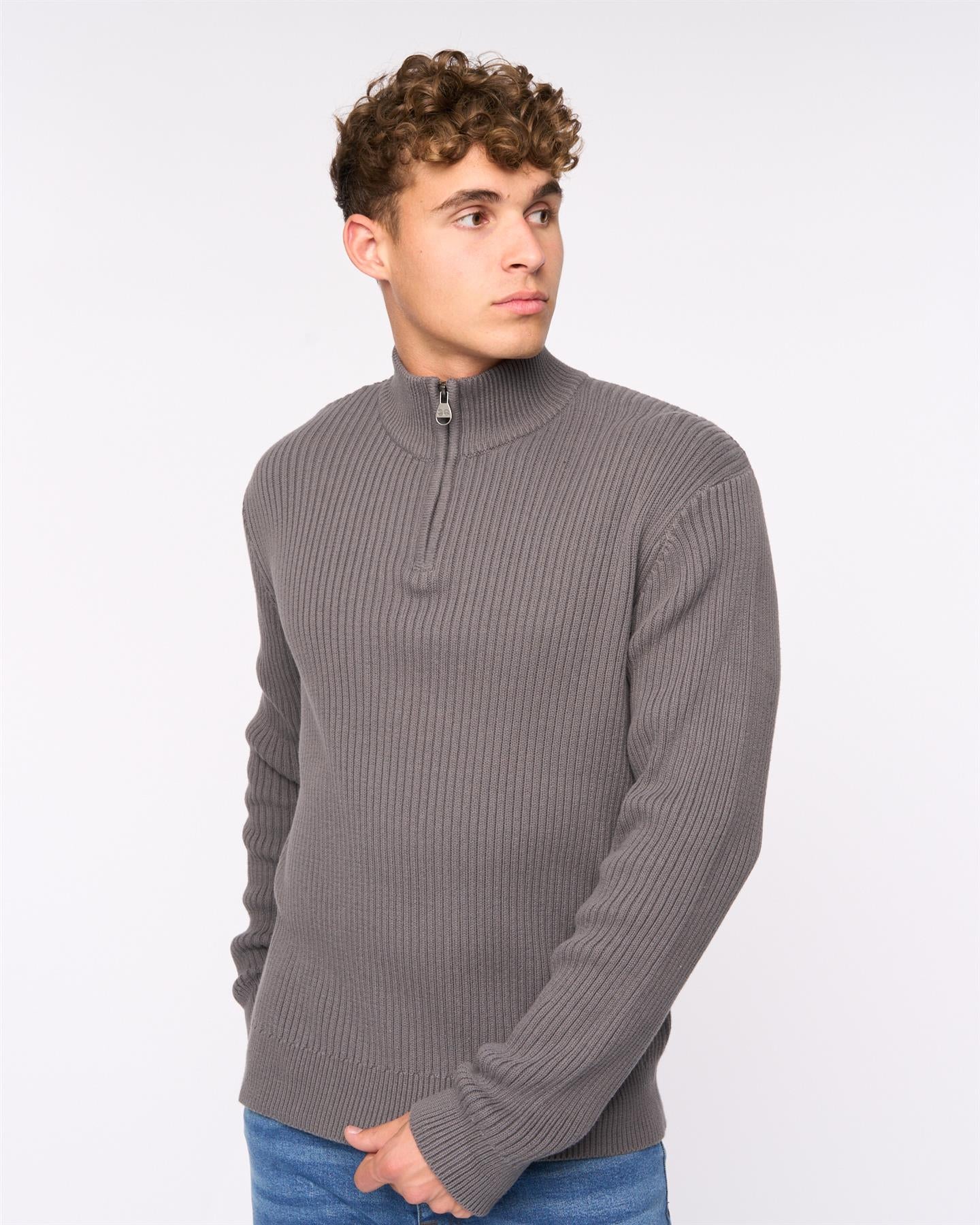 Mens Havaline 1/4 Zip Knit Charcoal Grey