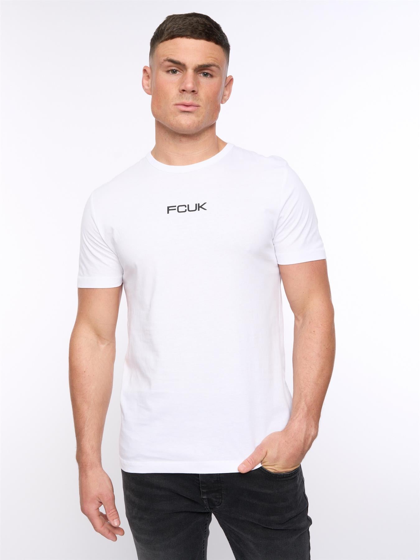 Mens FCUK Chest Build T-Shirt White