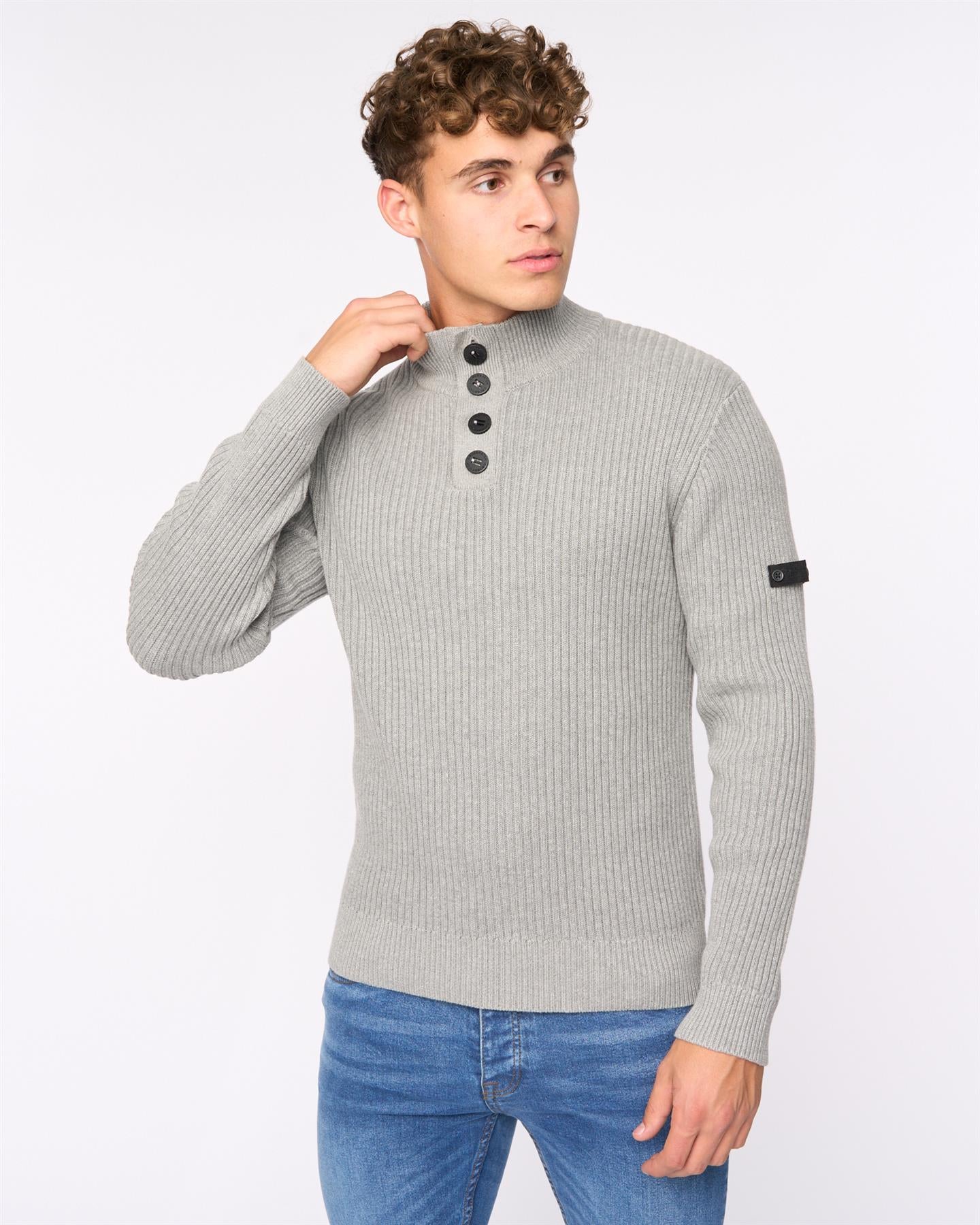 Mens Wellburys Chunky Knit Grey Marl