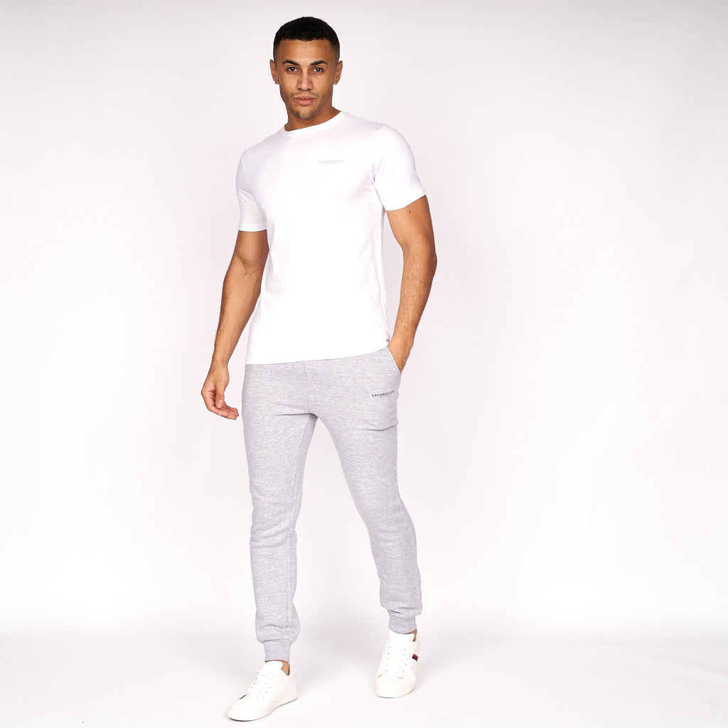 Grey joggers best sale white t shirt