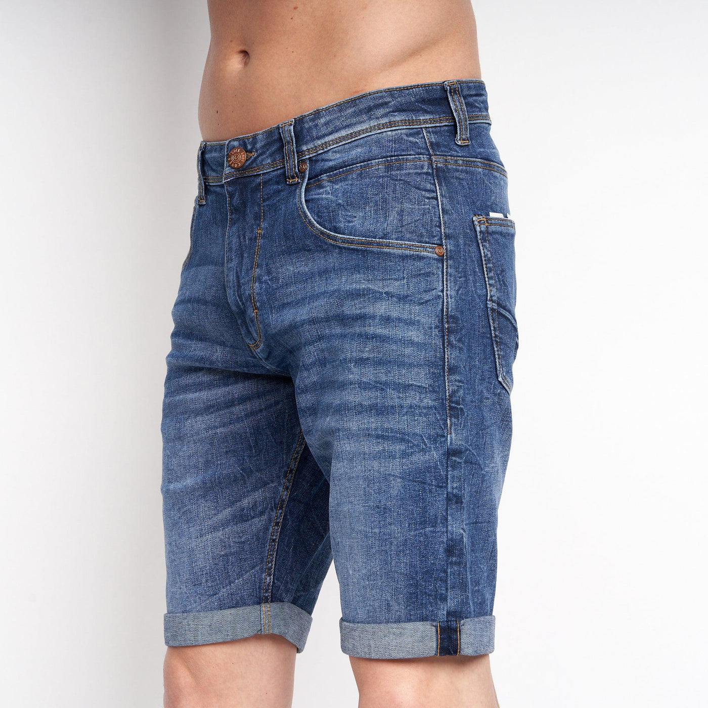 Duck and Cover Mens Mustone Denim Shorts Mid Wash