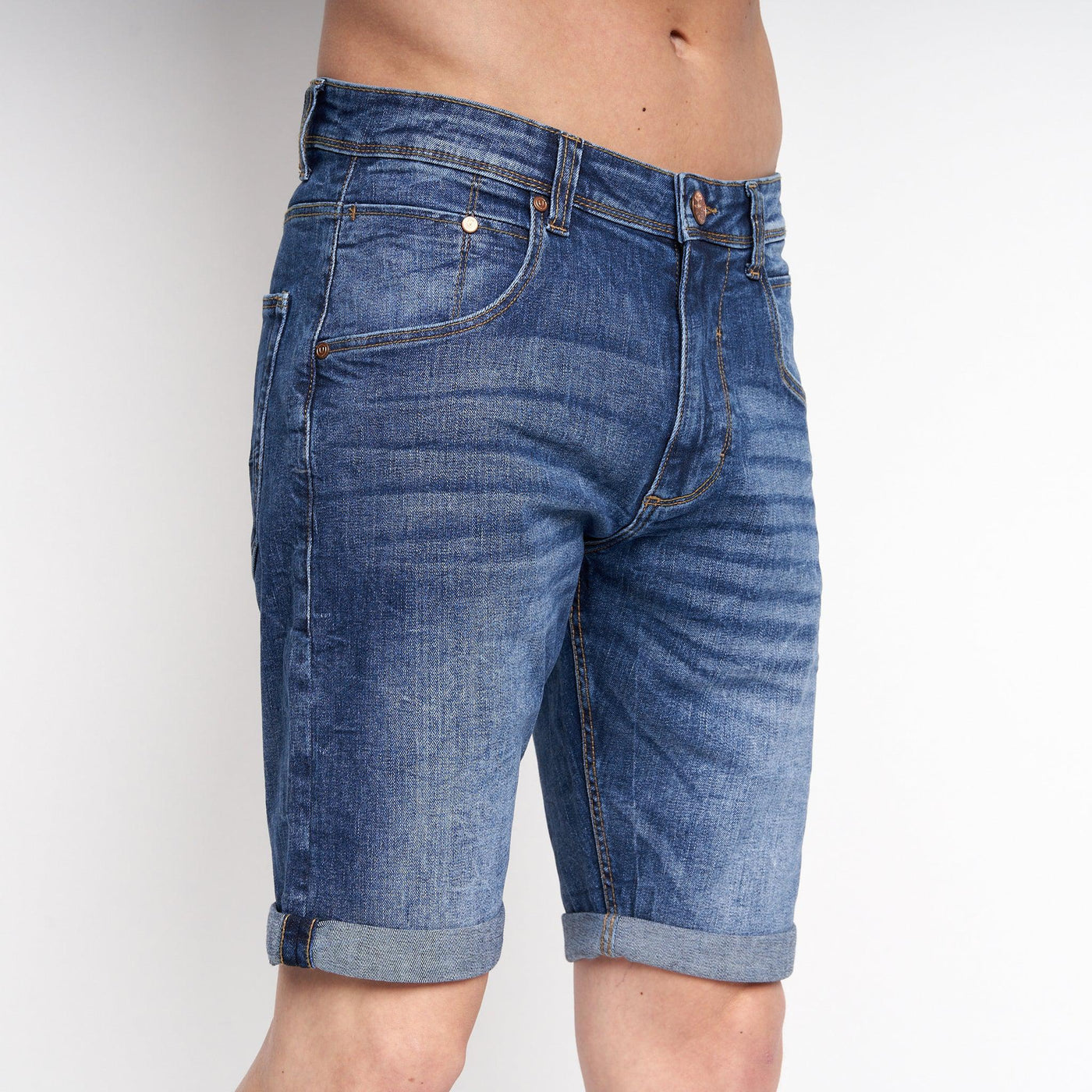 Duck and Cover Mens Mustone Denim Shorts Mid Wash