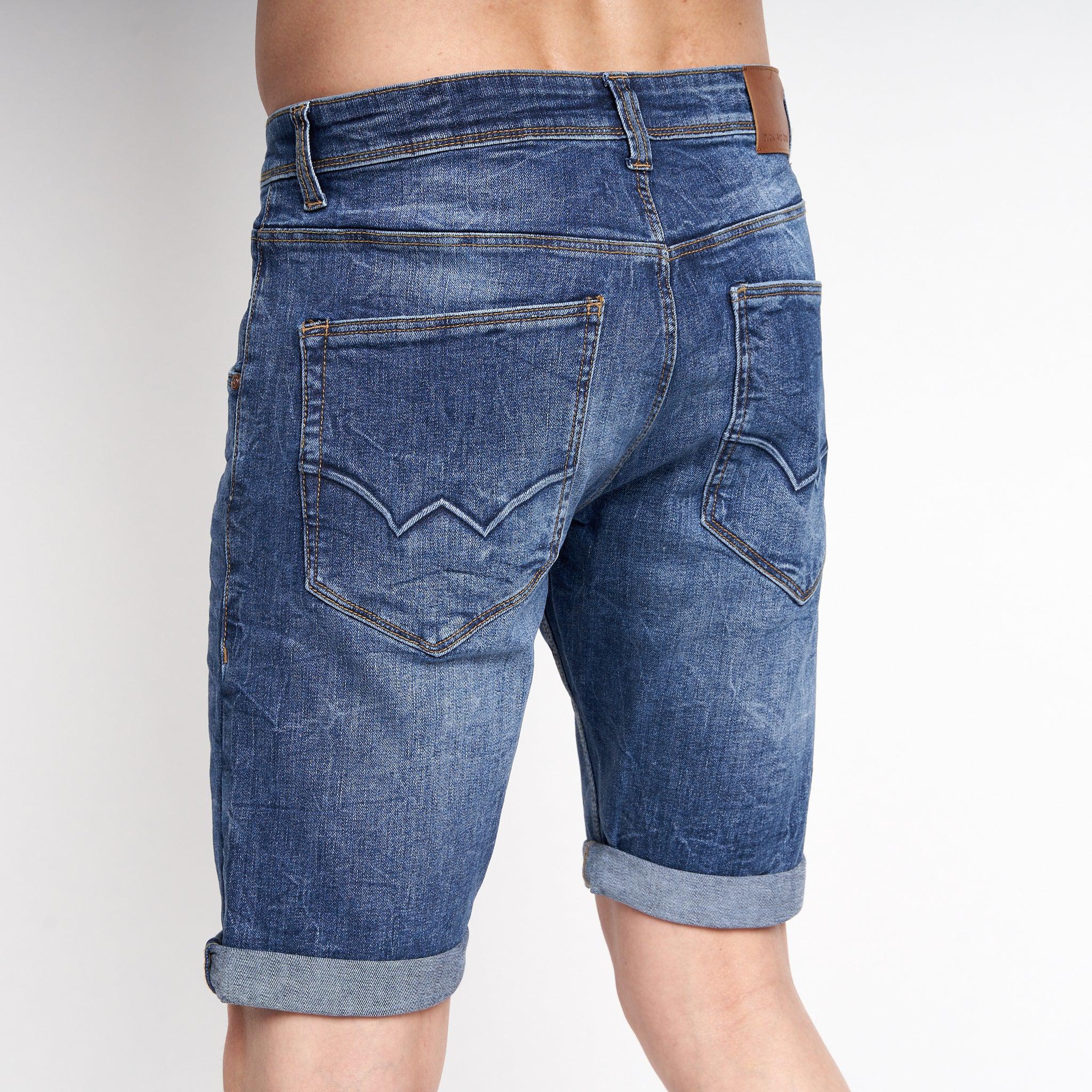 Duck and Cover Mens Mustone Denim Shorts Mid Wash